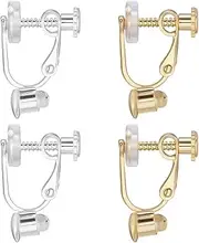 Beebeecraft Pack of 20 Ear Clip Converters in 2 Colours with Screw Back 18 Carat Gold and Sterling Silver Plated Components for Clip On Earrings with 20 Silicone Earring Pads for Non-Pierced Earrings