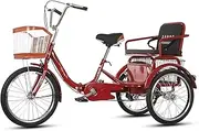 DEFGHIJ 20 Inch Adult Tricycle 3 Wheel Trike Bike with Cargo Basket and Adjustable Handlebars and Back Seat for Seniors Women Men Shopping Picnic