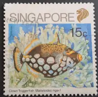在飛比找露天拍賣優惠-新加坡郵票小丑砲彈魚Clown Trigger fish(B