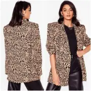 NEW Nasty Gal Leopard Print Women’s Mob Wife Double Breasted Blazer Sz 14