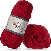 Yarn Bee 4 - Medium Yarn for Crocheting & Knitting – Soft Yarn Skein – 164 Yards of Mercerized Cotton Yarn for Crocheting Blankets, Hats, & More – Craft Supplies for Handcrafting, Lipstick Red