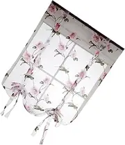 ULDIGI Floral Roman Blind Sheer Eyelet Curtains 1.4x1.6m Pink Semi Room Decorative