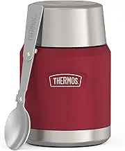 Thermos ICON Food Jar 0.47 L, Red/Wild Berry Matt, Food Jar 470 ml, Double-Walled 18/8 Stainless Steel, Keeps Warm and Cold, with Folding Spoon, Non-Slip Base, Completely Leak-Proof