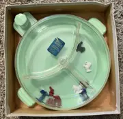 Vtg NIB Baby World 3-Section Toddler Plate Green Serva-Tot Hot Water Food Dish