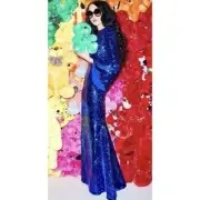 NWT $895 Alice + Olivia Jae Blue Sequin Back Cutout Ball Gown Dress Size 2
