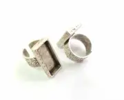 Hammered Ring Blank Base Bezel Setting Antique Silver Adjustable G18600