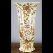 ALDER PORCELAIN TALL VASE 19" browns golds floral leaves