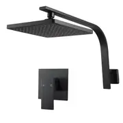WELS Black Square 8'' ABS Plastic Rainfall Shower Head Gooseneck Wall Arm Set Mixer Tap