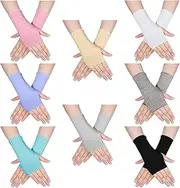 [Geyoga] 8 Pairs Women Sunblock Fingerless Gloves UV Protection Wrist Length Sun Block Driving Non-slip