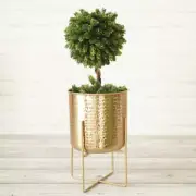 Hammered Metal Indoor Planter With Stand 11.2", Gold (Plants not Included)