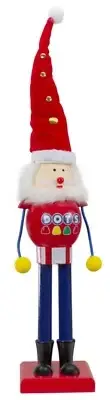 Wooden Christmas Nutcracker,17"RED&BLUE DOTS CANDY IN SANTA HAT W/POSABLE ARM,NL