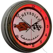 16" Corvette 53 Logo Sign Neon Advertising Clock Garage Man Cave Decor (Orange)
