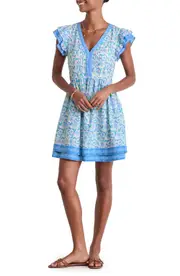 vineyard vines Floral Flutter Sleeve Minidress in Floral Print Marsh at Nordstrom, Size Large