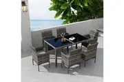 DREAMO Outdoor 6 Seater Dining Set Grey Wicker