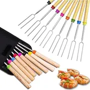 8 Pcs Marshmallow Roasting Sticks with Wooden Handle Extendable Forks Set, 32 Inch(81cm) Extendable BBQ Forks Telescoping Smores Sticks for Forks for Campfire Firepit and Sausage BBQ