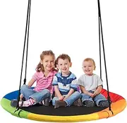 Costway 100cm 40” Saucer Tree Swing, Round Flying Swing w/ Adjustable Hanging Ropes, 300kg Capacity Nest Tire Swing for Kids, Waterproof Park Backyard Hanging Spinner Chair Swing for Indoor Outdoor