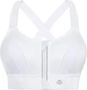 [YIANNA] Women High Impact Sports Bra Plus Size Zip Front Fastening Bras Padded Adjustable Strap
