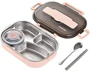 Bento Boxes for Student, Thermal Insulation Bento lunch box Tableware Set,Lunch Containers for Kids Lunch Box Stainless Steel Food Containers Leak Proof Microwave Safe (1.5L 4 Cells+Soup bowl Pink)