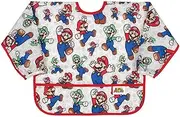 Bumkins Nintendo Waterproof Sleeved Bib, Super Mario (Mario & Luigi) (6-24 Months)