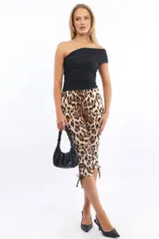 Brown Animal Print Capri Pants Side Ribbon - Size 16XL, Women's Leggings