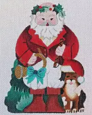 Dede Fox Hunt Santa & Hound Hand Painted Needlepoint Canvas