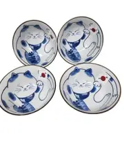 Rice Bowls Cat Maneki Neko Sinyo Japan Ramen Soup Bowls Made In Japan 4 New