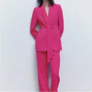 NWT Zara Belted Tuxedo Collar PANT SUIT Blogger Favorite Blazer XL Pant XXL