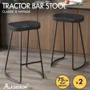 ALFORDSON 2x Bar Stools 75cm Tractor Kitchen Wooden Vintage Chair Black