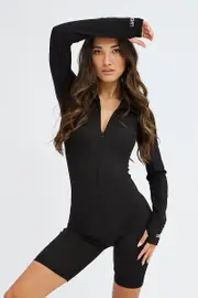 Black Zip Up Unitard - Size S, Women's Aw One Piece