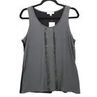Anthropologie Pleione Womens Chiffon Tank Top Small Oversized Tunic Blouse Gray