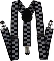 [Zasel] Boys Adjustable White & Black Checkered Patterned Suspenders White, Black