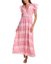 Sail to Sable V-Neck Flutter Sleeve Linen-Blend Maxi Dress