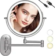 TUSHENGTU Wall Mounted Makeup Vanity Mirror with Lights Bathroom Shaving Mirror with 10X Magnifying Nickel, LED Rechargeable (8CB-N10X).