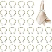 30PCS Pearl Napkin Rings, Metal Gold Napkin Holders, Elegant Pearl Stainless Steel Napkin Rings for Wedding Party Holiday Banquet Christmas Dinner Table Decorations (Gold)