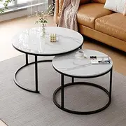 Enliansgo Nesting Coffee Table Set of 2, Modern Farmhouse Living Room Coffee Table Set, Nesting Tables with Metal Frame, Side Table, Living Room Bedroom Apartment Modern Industrial Simple Nightstand