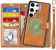 TUCCH Case for Galaxy S25 Ultra (6.9") 5G, [Removable]2-in-1 Magnetic PU Leather Wallet Cover[Wrist Strap][RFID Blocking][Wireless Charging][Card Slots][Kickstand]Protective Folding Folio, Light Brown