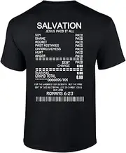 [Trenz Shirt Company] Salvation Jesus Paid It All Receipt Romans 6:23 Bible Scripture Mens Christian Tshirt Cross Short Sleeve T-Shirt Graphic Tee