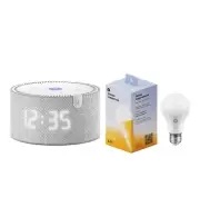 Smart speaker Yandex Station Alice Mini 2 with clock gray + light bulb