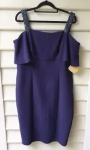 Anthea Crawford Blue Dress NWT Sequins 14 L Sheath Lined Party Formal Occasion