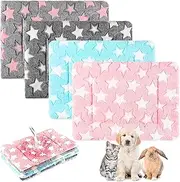 Haull 4 Pcs Waterproof Guinea Pig Bedding Winter Guinea Pig Plush Cage Liners Soft Dog Cat Bed Mat Reversible Cozy Animal Pee Pad Hamster Bed Mat Washable for Bunny (Star,13 x 18.5 Inch)