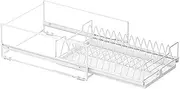 Spotact Dish Drying Rack with Draining Board Durable White Bowl Drainer Shelf with Drip Tray Space Saving Organizer Large Capacity Dish Holder for Kitchen Counter Under Sink Cabinet (1T-Plate)