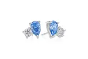 Kiss Sterling Silver Pear & Round Cut Blue White Cubic Zirconia Stud Earrings