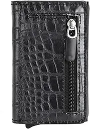 [Haofy] PU Leather Card Bag Anti-Book Folder of Portable Credit Card Holder Blocking for Men Black