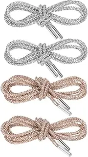 [uxcell] Rhinestone Shoe Laces 47" Length Bling Crystal Shoe Laces Diamond Drawstring Cords Replacement for Shorts Sneakers, White & Rose Gold Champagne, 4pcs