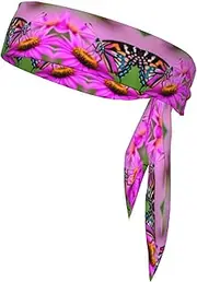 Floral with Butterfly Sports Strap Double-Sided Headscarf Men's Bow Tie Sports Headscarf Running Yoga Exercise Headband