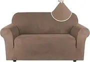 Smarcute Stretch Suede Sofa Cover for 2 Cushion Couch Cover Sofa Slipcover Furniture Cover for 2 Seater Sofas, Feature Elastic Bottom and Water Repellent Soft Fabric (2 Seater Sofa, Mocha)
