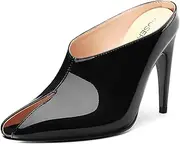 [ROSERWISH] Heeled Mules for Woman High Heel Mules Slip on Casual Slide Mules Square Toe Stiletto Heels Patent Dress Shoes Comfortable Fashion
