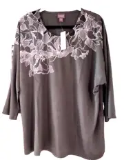 New $54 CHICO'S sz.4 (18-20) TOP Novelty Lace 3/4 Sleeve Rayon Blend Sage Fatigu