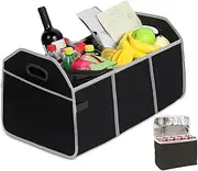 Large Collapsible Car Trunk Organizer Box with Cooler Bag, Portable Foldable Storage Organizer Bag with 3 Compartments, Cargo Trunk Groceries Organizer, Car Boot Organiser for SUV, Truck, Van, Sedan