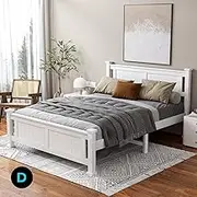 ALFORDSON Double Bed Frame Wooden Bed Base with Timber Slats, Solid Pine Wood Bed Foundation, Mattress Base Platform with Under-Bed Storage Space, Home Bedroom Furniture (Arne Series in White)